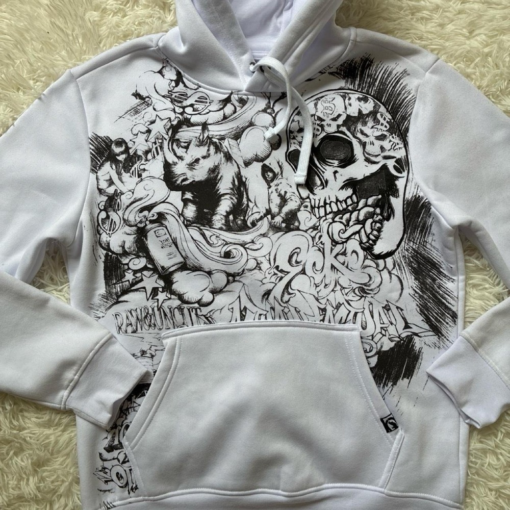 NWT Y2K Streetwear Ecko Unltd. skull graphic hoodie rhino graffiti-style text